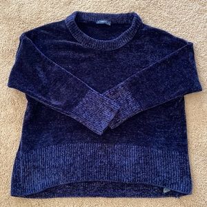 Zara Knit Navy Blue Chenille Long Sleeve Pullover Sweater Size Small